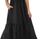 OFEEFAN Summer Dresses for Women Square Neck Ruffle Sleeve Smocked Maxi Dress with Pockets (XX-Large)