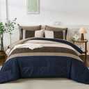 Dinjoy Navy Brown King Size Comforter Set,Striped Boho Bed in a Bag King 7 Pieces Soft Fall Bedding Comforters Sets wiht Sheets Microfiber Complete Bed Sets for All Season