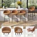 Counter Height Bar Stools Set of 4, 24 inch Bar Stools with Soft Backrest, Leather Upholstered Barstools for Kitchen Island, Brown