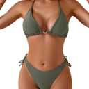 Eomenie Ribbed Bikini Sets for Women Sexy Halter Triangle Top Two Piece Bathing Suit Tie Side Swimsuit (Army Green, XS)