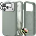 GONEZ Magnetic for iPhone 17 Pro Case, Compatible with MagSafe, [Screen Protector + Camera Lens Protector], Liquid Silicone Anti-Scratch Shockproof Protective Phone Case 6.3 inch, Calke Green