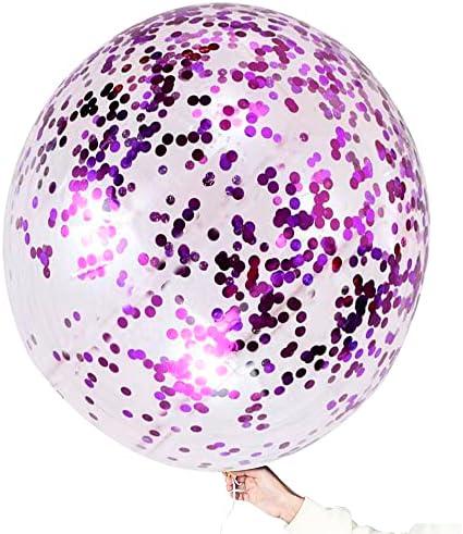 Purple Confetti Balloons, 36 Inch 4 Pcs Jumbo Latex Purple Glitter Confetti Party Balloons for Halloween/Carnival Decoration/Graduation/Anniversary Decoration Supplies