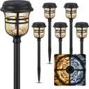 XMCOSY+ Solar Pathway Lights Outdoor Waterproof IP65-2 Lighting Modes LED Solar Powered Garden Lights, Glass Outdoor Lighting for Yard Landscape Walkway Driveway Lawn Decor (Warm White & Cool White) (Black)