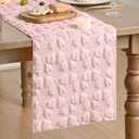 Artoid Mode Pink Soft Plush Faux Fur Jacquard Bows Table Runner, Valentine's Kitchen Dining Table Decoration for Home Party Decor 13x90 Inch