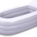 Inflatable Bathtub for adults, 65"34"28" Foldable Portable Bathtub, Blow UP Bath Tub with Backrest for Home Spa or Ice Bath(Gray White) (With Pump)