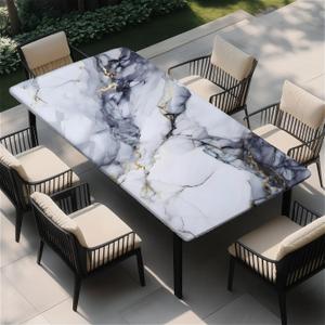 Rectangle Table Cloth, Elastic Waterproof Fitted Tablecloths Fits Rectangle 6ft Tables for Camping, Indoor and Outdoor, 24"x48", White Marble