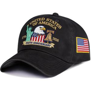 250th Anniversary USA Hat Adjustable United States Embroidered America Baseball Cap Eagle for Men Women Patriotic 4th of July Independence Day 250th Years Gift Merchandise Black (Black)