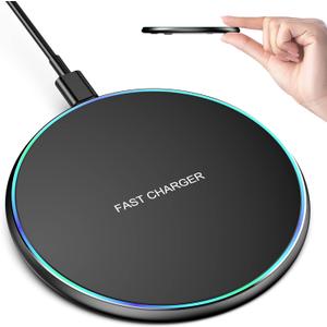 Wireless Charger Compatible with iPhone 17 16 15 14 13 12 11 Pro Max/Mini/Plus/XR/X/8, 15W Max Fast Wireless Charging Pad Mat for Samsung Galaxy S23/S22/S21/S20/S10, Galaxy Buds (Black)