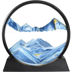 BGFJYUK Moving Sand Art Picture in Motion, Round Tempered Glass 3D Deep Sea Sandscapes with Display Flowing Sand Frame for Relaxing Desktop Home Office Work Dcor for Kids Adults Blue, 12inch
