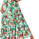 KIRUNDO Women's 2025 Fall High Waist Boho Floral Maxi Skirt Trendy Casual Flowy Swing Pleated A Line Beach Long Skirts M