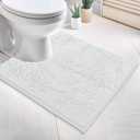 LuxUrux White Bath Mat-Extra-Soft Bath Shower Bathroom Rug,1'' Chenille Microfiber Material, Super Absorbent Shaggy Bath Rug. Machine Wash & Dry (20 x 20 inch, White)