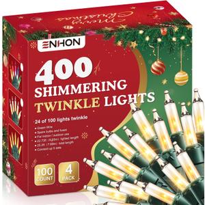 Enhon 4 Pack Twinkling Christmas Lights, 101.6 FT 96 of 400 Random Twinkle Bulbs, Christmas String Lights Connect up to 5 Set, Waterproof Outdoor Indoor Decorations (White)