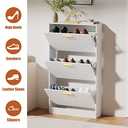 JOZZBY Shoe Cabinet Storage with 3 Flip Drawers for Entryway, White Slim Freestanding Modern Narrow Shoe Organizer Rack Cabinet for Hallway, Living Room