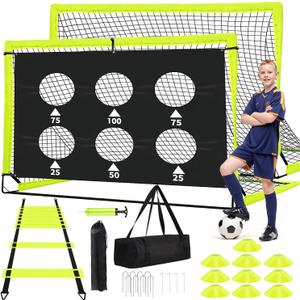 Kids Soccer Goals for Backyard Set of 2-6x4 ft Portable Pop Up Soccer Nets Training Equipment with Soccer Ball, Ladder, Cones, Ideal Birthday for Kids,Baseball & Softball Batting Cages