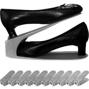 One-Piece Shoe Slot Organizer 10 Pack, Space-Saving Stackers for Closet, Entryway & Shoe Rack | No Assembly Needed (Gray)