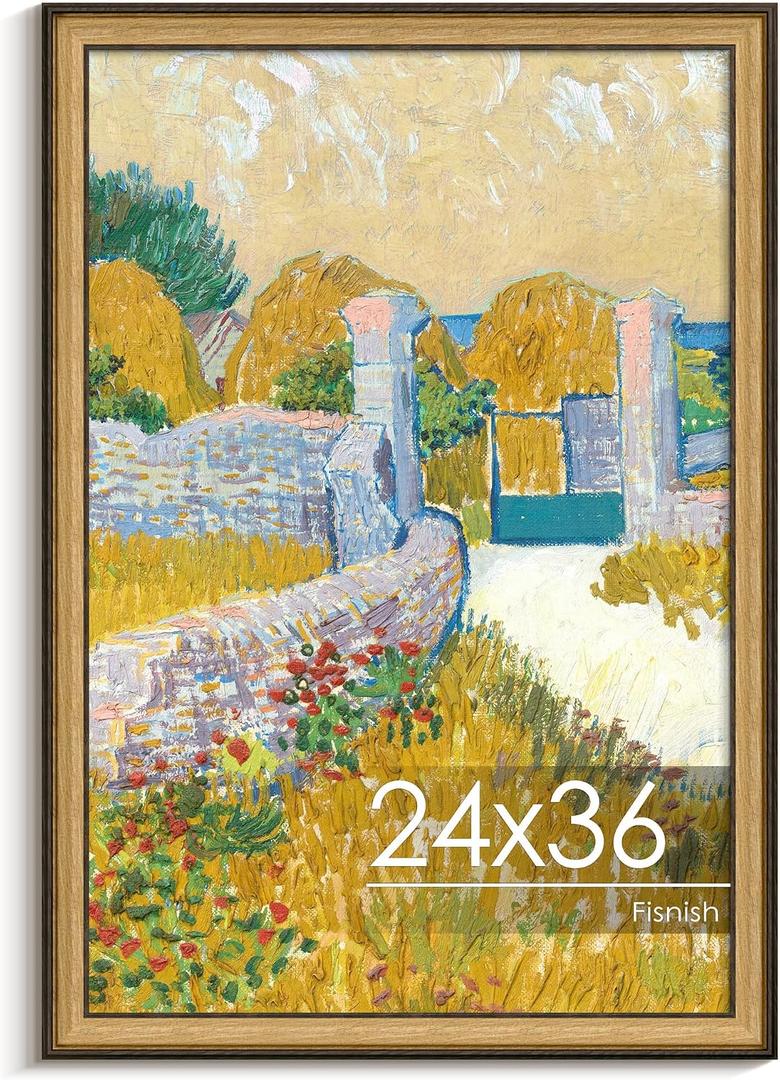 24x36 Poster Frame, Vintage 24 x 36 Poster Frame with HD Plexiglass Durable for Horizontal or Vertical Wall Mounting, Natural-Brown, 1 Pack
