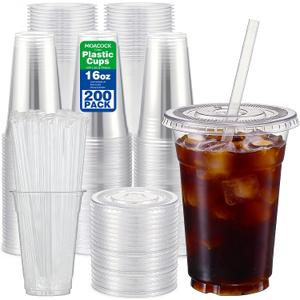 MOACOCK 200 Pack - 16 oz Clear Plastic Cups with Lids and Straws, Disposable Coffee Cups with Lids, Durable Iced Coffee Cups with Lids for Cold Drinks, Tea, Smoothies, Crystal Clear To Go Cups