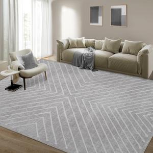 8x10 Area Rug for Living Room Washable Rug Non Slip Large Bedroom Rug Stain Resistant Dining Room Throw Contemporary Accent Carpet Ultra Soft Modern for Home Decor Office, Grey