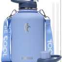 Coolflask 64 oz Water Bottle with Strap, Insulated Half Gallon Large Water Jug with Straw & Spout Lids, Stainless Steel Metal Flask, Keep Cold 48h Hot 24h, Leak Proof & Non-BPA, Dutch Blue