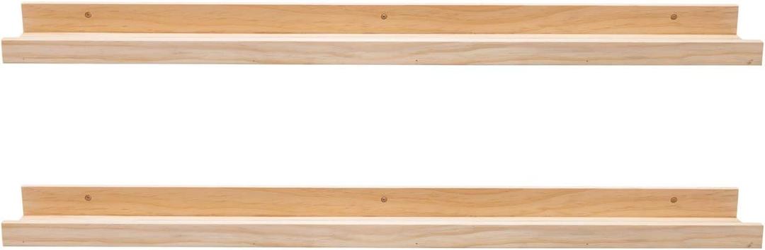 AZSKY Floating Shelves Wall Mounted Set of 2 Natural Wood Picture Shelves Wall Shelves for Bedroom Bathroom Living Room Kitchen Laundry Room Storage & Decoration 24 Inch (24in set 2, Natural)