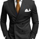 HANBANGWEI Mens 2 Piece Suit Slim Fit Double Breasted Blazer Men Formal Business Wedding Suits for Men Homecoming Suit All Black Prom Tuxedo Groomsmen Double Breasted Suits, M