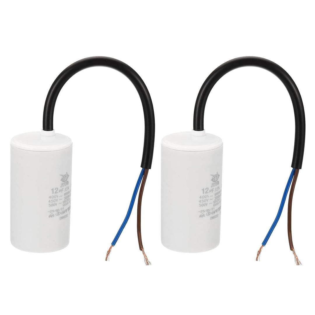 PATIKIL CBB60 12uf Running Capacitor,2Pcs AC 450V 2 Wires 50/60Hz Cylinder 64x35mm for Water Pumps, Washing Machines Motor Start