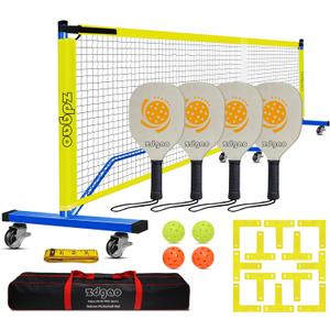 Pickleball Net for Driveway - Portable Pickleball Set with Net and Paddles Set of 4, Court Marking Kit, Outdoor Pickleballs, Carry Bag, Steady Metal Frame Easy Setup