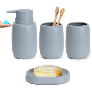 Bathroom Accessory Set 4 Pcs Bath Accessory Sets Complete Soap Dispenser 18 oz Tumbler Soap Dish for Modern Bathroom Decor