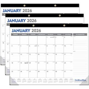 OuMuaMua 3-Pack Large Desk Calendars 2026-2027 - 18 Months from Jan. 2026 through Jun. 2027, 22" x 17" Desktop Wall Calendar with Julian Date To-do & Notes, Corner Protectors for School Home Office