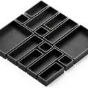 SpaceAid 14-Piece Bamboo Drawer Organizer Storage Boxes Set, Wood Tray Junk Drawer Organizers Multi-Use Divider Bins for Kitchen, Bathroom, Office Desk and Makeup Organization (14 Pack, Black)