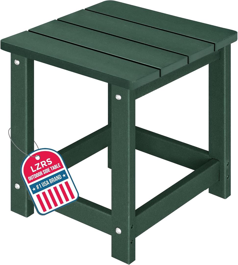 LZRS Square Patio Side Table, Heavy Duty HDPE Outdoor End Table with Wood Texture, Weatherproof Composite Table for Adirondack Chairs, Deck, Pool, Indoor/Outdoor, No Peeling or Cracking(Dark Green)