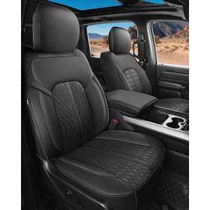 for Dodge Ram Leather Seat Covers, 2019-2026 Crew Cab 1500 Big Horn Rebel Lone Star, Custom Truck Seat Cover Full Set, Pickup Protectors Accessories, Black (40/60 Split Flat Bench)