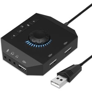 Tendak USB Hub with Audio Adapter, External Sound Card with 3.5mm Headphone Microphone Jack and Volume Control 3 Port USB Hub for Laptop PC HDD Disk