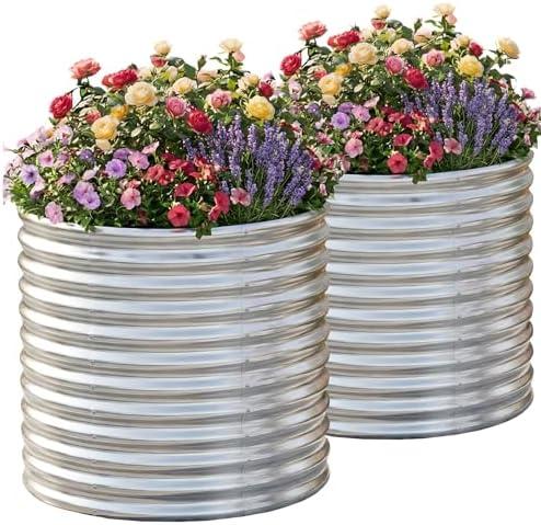 AHEONLAR 2 Pack 3x3x3ft Round Galvanized Raised Garden Bed Outdoor Metal Planter Bed Box for Vegetables Gardening. Screws quantity is unknown