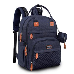 BabbleRoo Diaper Bag Backpack - Baby Essentials Travel Tote - Multi Function Water Resistant Diaper Bag, Travel Essentials Baby Bag with Changing Pad, Stroller Straps & Pacifier Case - Navy Blue (26L)