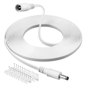 Flat 12V DC Power Extension Cable 10 FT, 5.5 mm x 2.1 mm 5521 Male to Female Supply Adapter Cord, Compatible with CCTV Security Camera, IP Network, DVR Standalone, LED Strip, Router, UV Resistant
