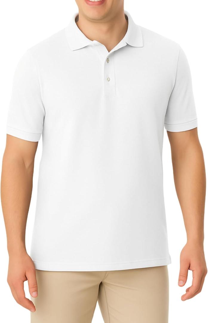 French Toast Boys' Short Sleeve Pique Polo Uniform Shirt (Standard & Husky) (18-20, White)