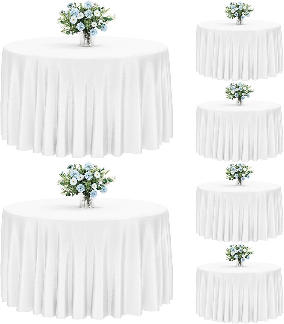 Fixwal 60 Inch [for 20-48'' Tables] White Round Tablecloth, 6 Pack Round Table Cloth Polyester Fabric Washable Table Covers for Wedding, Party, Banquet, Dining, Birthday Events