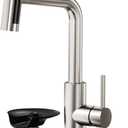 HOWUWEY Brushed Nickel Kitchen Faucet with Pull Down Sprayer & Cup Washer
Glass Rinser Faucet for Kitchen Sink, Single Handle Waterfall 1 or 3 Hole Tap for Bar Sink Farmhouse Camper Laundry Rv
