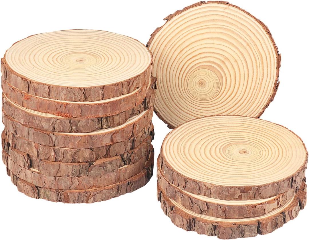 12 PCS 6.3-7.1 Inch Natural Wood Slices, Unfinished Pine Wood Circles with Barks for Coasters, DIY Crafts, Christmas Rustic Wedding Ornaments and Centerpieces,by GNIEMCKIN.