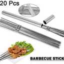 20pcs Stainless Steel BBQ Skewer Wooden Handle BBQ Needle Reusable Barbecue Meat String Grill Fork Outdoor Cooking Tool