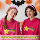 5 x Large Rainbow Shooting Star Patch & Pink Satin Headband - Iron-On Patch, Halloween Costume Accessories Set for Fun Cartoon Cosplay