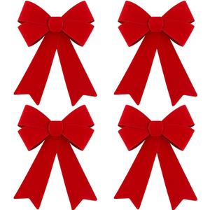 MCEAST 4 Pack Red Christmas Wreath Bows - 18 x 12 Inches Christmas Decoration Bows for Xmas Tree and Party Supplies