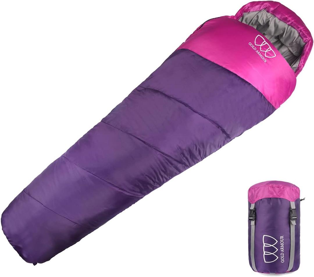 Mummy Sleeping Bag for Indoor and Outdoor - Great for Kids, Boys, Girls, Teens, Adults. Portable and Lightweight for 3-4 Season Camping, Hiking, Traveling, Backpacking and Outdoor (Purple)