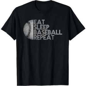 Eat Sleep Baseball Repeat Baseball Player Funny Baseball T-Shirt, Large