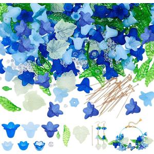 NBEADS About 417 Pcs Frosted Acrylic Assorted Beads Kit, 300 Pcs Acrylic Flower and Leaf Beads 87 Pcs Round Glass Beads 30 Pcs Brass Ball Pins Jewelry Making Supplies Kit for Earring Bracelets Making