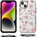 Pink Flower Phone Case for iPhone 13/iPhone 14, Cute Floral Phone Case for Girls Women, Vintage Exquisite Design Anti Scratch Stylish TPU Shockproof 2-in-1 Double Protective Cover