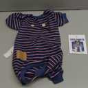 KYEESE Dog Pajamas, Soft Striped Pet Jumpsuit, Velvet Fleece Doggie Jammies, 4 Legs Dog Clothes, Stretchable Pajamas Cozy Outfit, Comfortable Onesie Sleepwear for Small Dogs,Navy Blue Striped, Large (Large (15-25lbs))