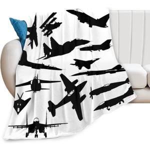 Jet Fighter Airplane Soft Throw Blanket All Season Microplush Thick Warm Blankets Tufted Fuzzy Flannel Throws Blanket for Bed Sofa Couch 60"x50"