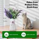 Artificial Flower 3-in-1 Set Hollow Vase with 4 Faux Lavenders 14oz Nano Mineral Crystal Beads Odor Absorber & Decorative Floral Arrangements for Indoor Bedroom Washroom, Purple White